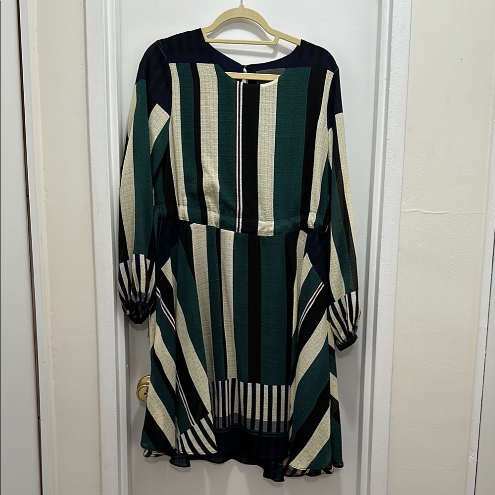 Striped Anthropologie Green and Black Dress